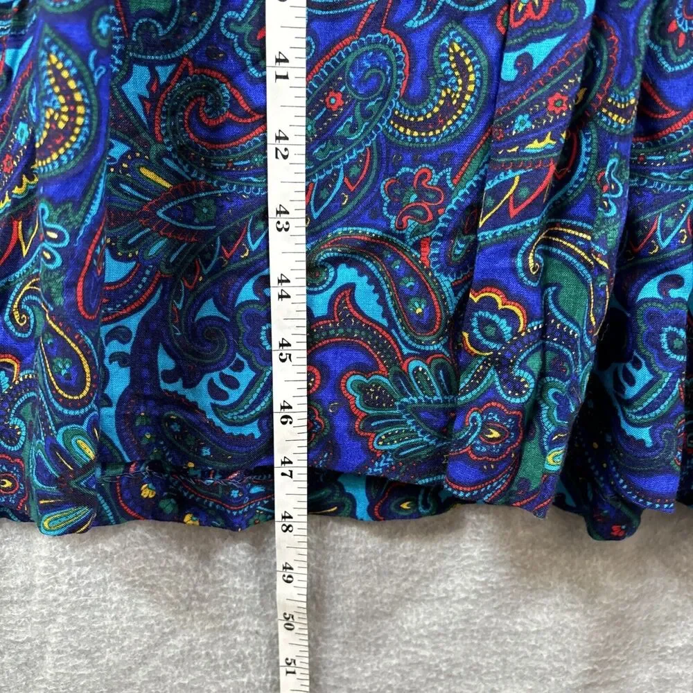 70s‎ Dress M/L Hippy Paisley Vintage Floral Boho Maxi Long Sleeve Blue Purple